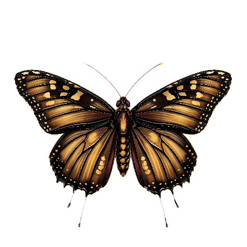 Detailed Butterfly Illustration with Brown and Yellow Patterns POD Design