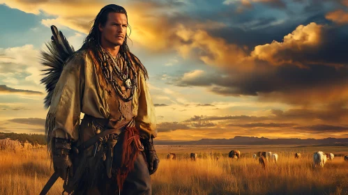 Man in Traditional Clothing at Dusk