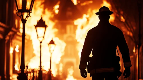 Heroic Firefighter Against a Fiery Inferno