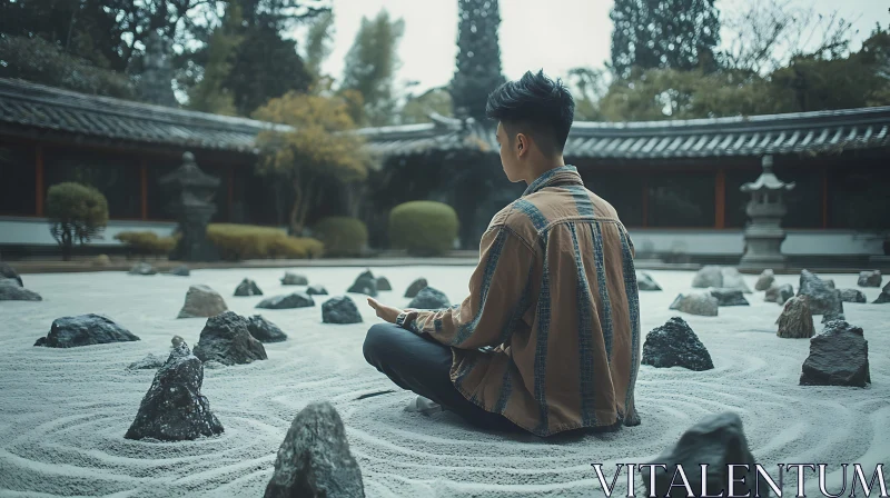 Meditative Moment in Zen Garden AI Image