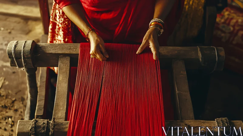 AI ART Crimson Threads on Loom: Artisanal Craft