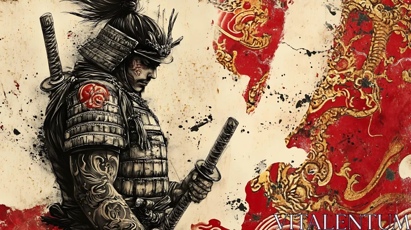 Ancient Japanese Samurai Warrior Illustration AI Image