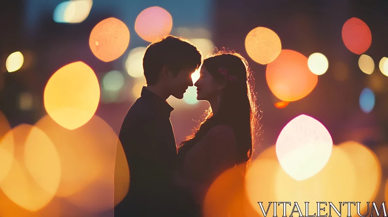 Silhouette Kiss: A Couple's Embrace AI Image