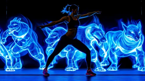 Illuminated Fitness: Wolves and Woman