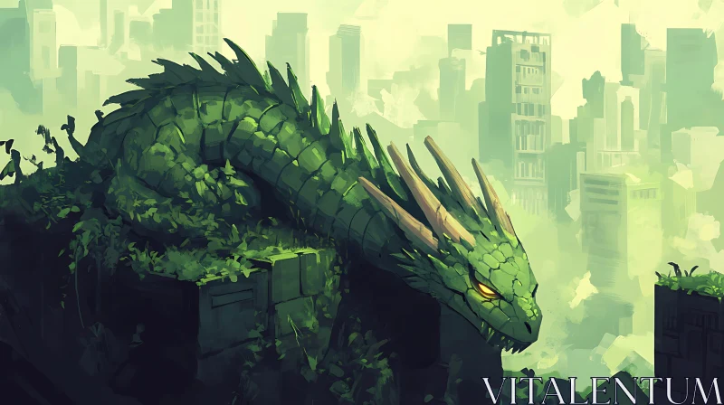 Fantasy Dragon in Urban Landscape AI Image