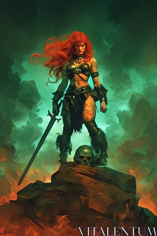 AI ART Redhead Warrior with Sword