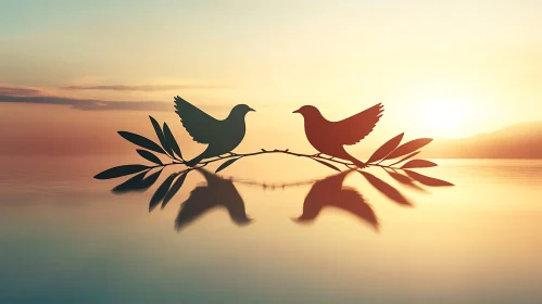 Birds Silhouette at Sunset Reflection