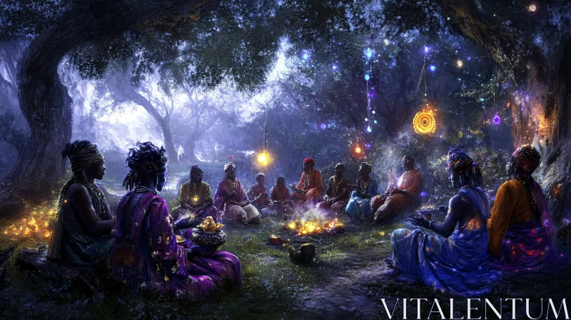 AI ART Forest Night Gathering