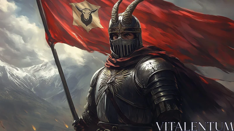 AI ART Medieval Warrior with Horned Helmet Artwork