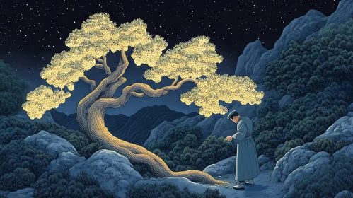 Night Landscape with Luminous Tree and Figure