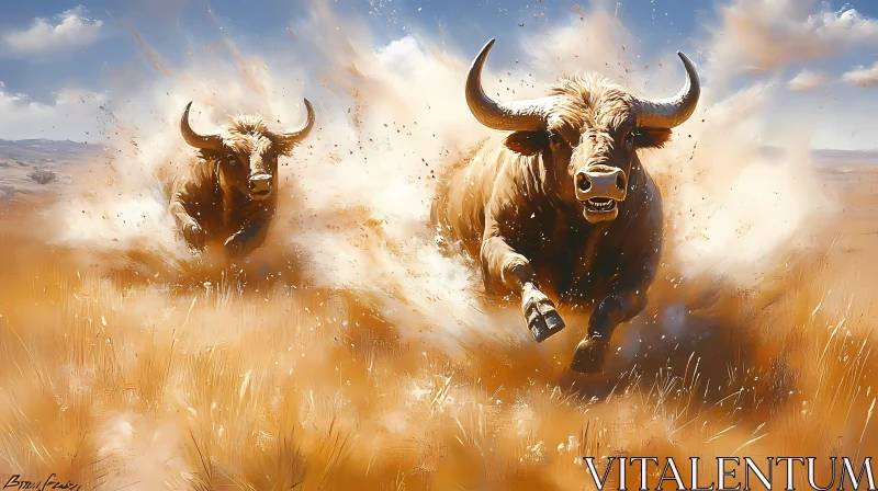 AI ART Majestic Bulls in Action