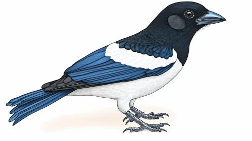 Detailed Bird Art with Blue Plumage