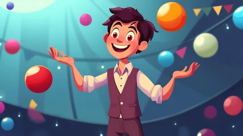 Cartoon Juggler with Colorful Balls