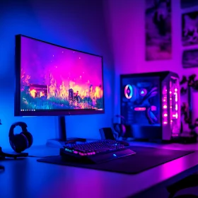 High-Tech Gaming Desk with LED Ambience