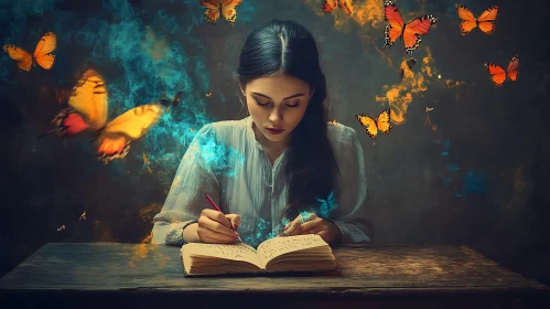 Woman's Literary World with Butterflies