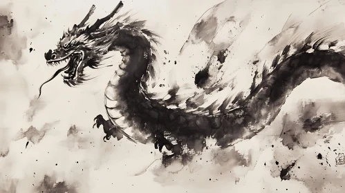 Monochrome Dragon Ink Wash Painting