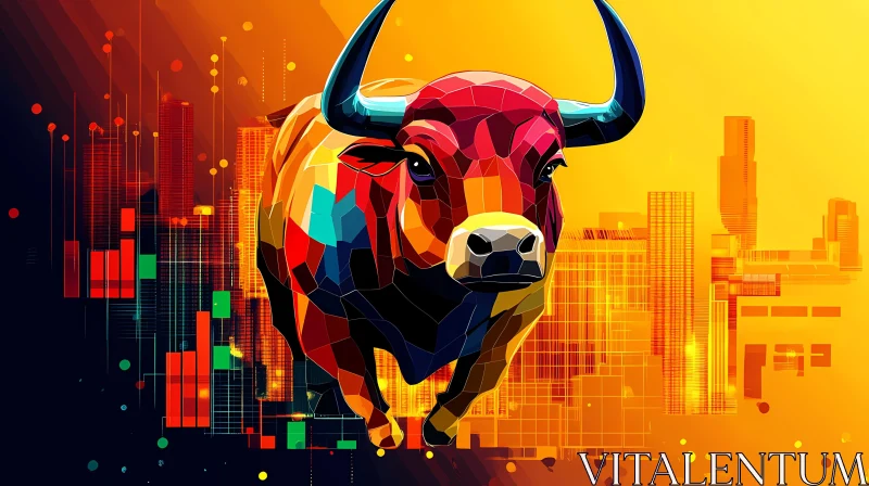 AI ART Geometric Bull and Cityscape