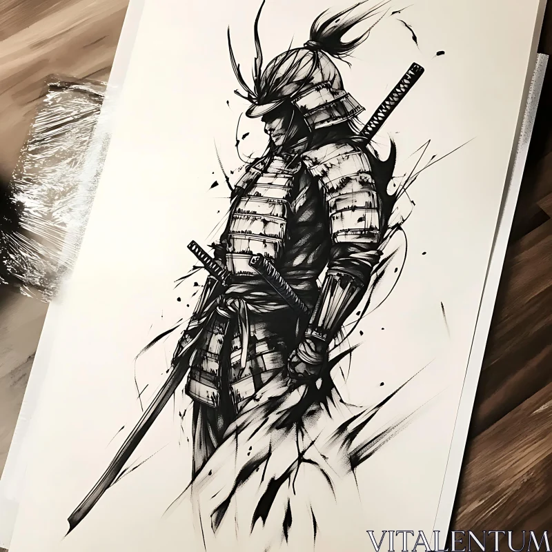 AI ART Ink Sketch of a Samurai Warrior