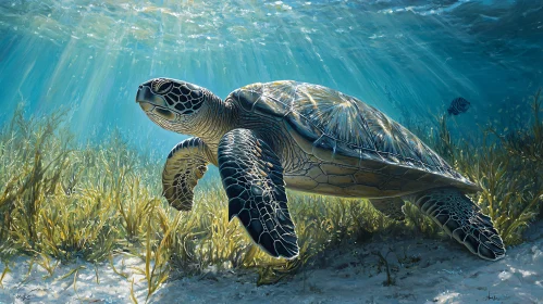 Underwater Turtle in Aquatic Meadow