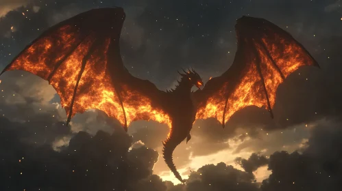 Dragon with wings ablaze