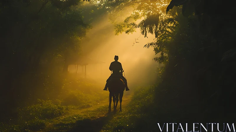 Riding Through Forest in the Sunlight AI Image