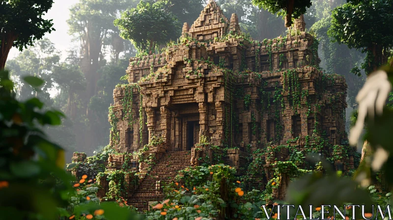 Ancient Temple Reclaimed by Nature AI Image