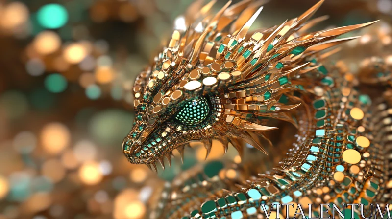 AI ART Gleaming Golden Dragon with Emerald Highlights