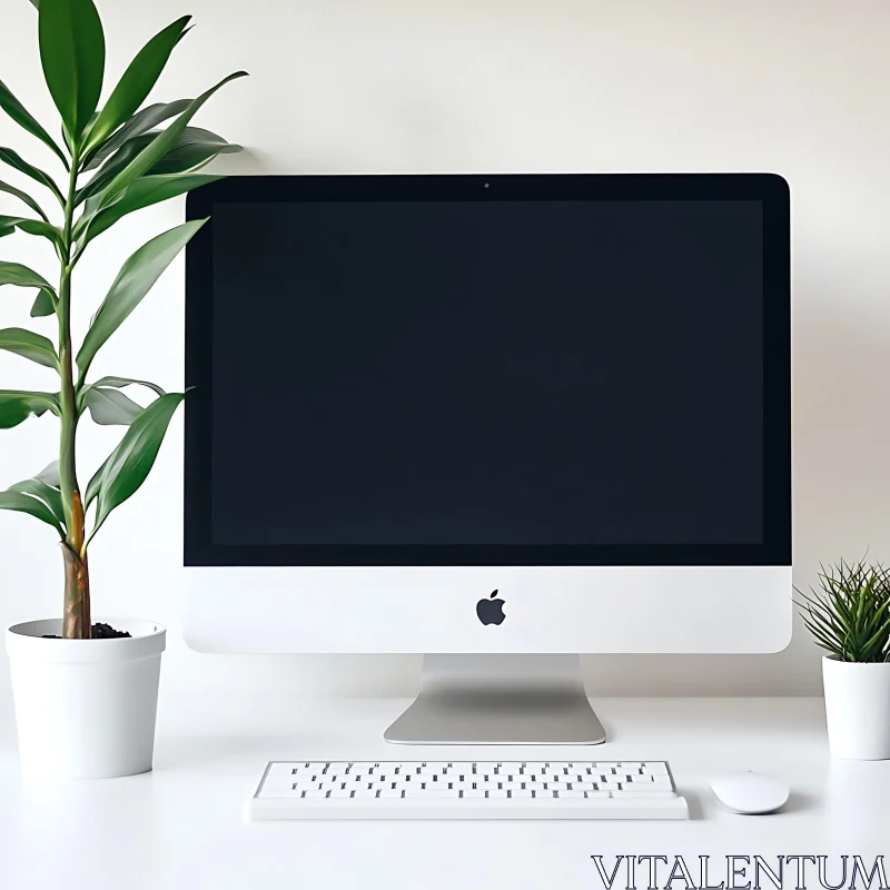 Clean and Modern Office Desk with Computer AI Image