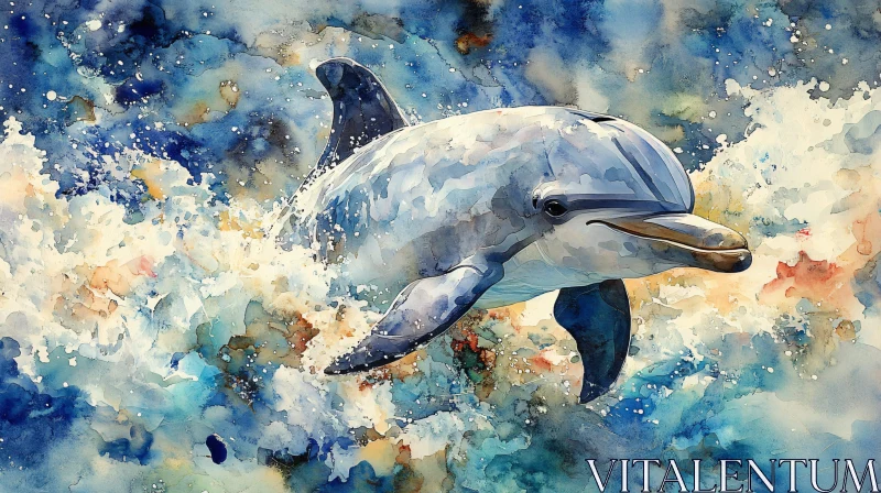 Watercolor Dolphin Art AI Image