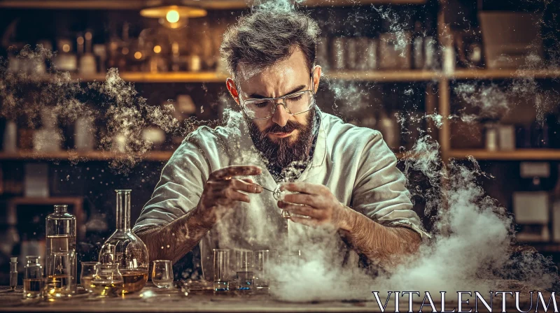 Scientist Performing Experiment with Smoke AI Image