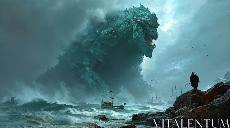 Giant Sea Monster: A Captivating Digital Painting AI Image