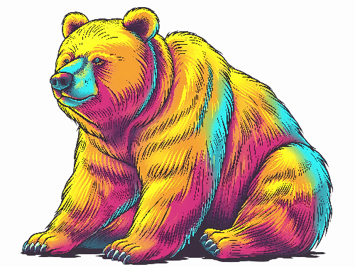 Illustration of Calm Multicolored Bear Against Gray Background POD Design