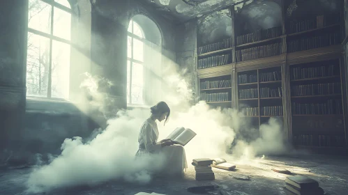 Library Reader in Smoky Ambiance