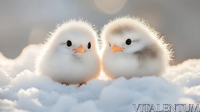 Fluffy Chicks in Snow AI Image