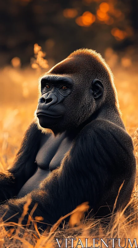 Pensive Gorilla in Warm Light AI Image