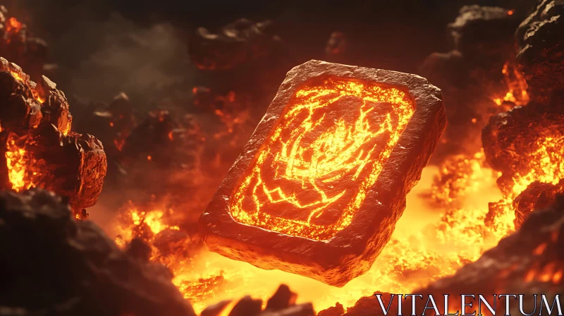 Magma Stone Floating Above Lava AI Image