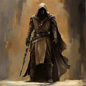 Hooded Figure with Rifle: A Study in Sepia