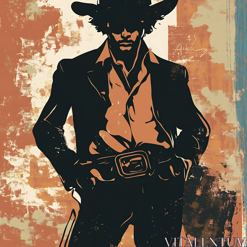 Silhouette of Cowboy with Hat AI Image