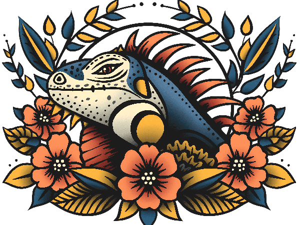 POD Design Vibrant Iguana and Floral T-Shirt Design