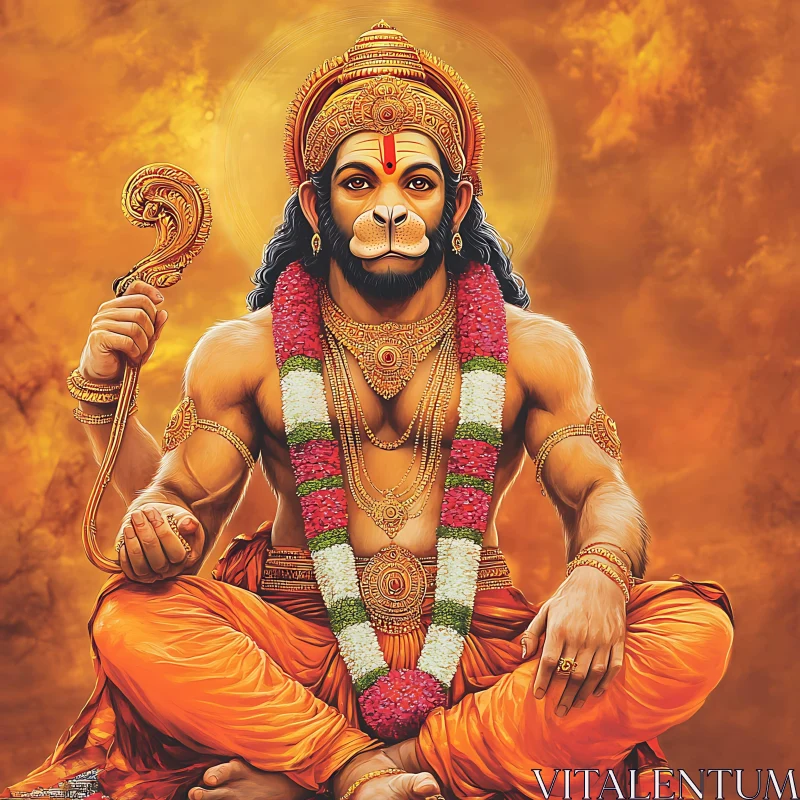 Meditative Hanuman Deity Illustration AI Image