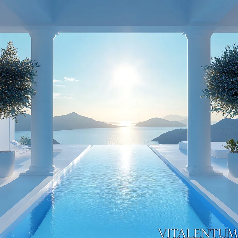 Seaside Infinity Pool with Stunning Sunset View AI Image