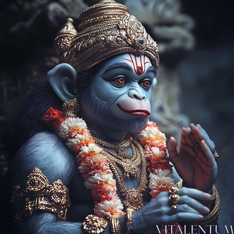 Artistic Hanuman with Garland and Crown AI Image