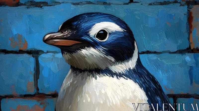 Textured Blue Penguin Painting AI Image