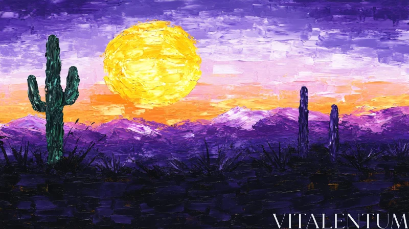 AI ART Sunset and Cacti Landscape Painting