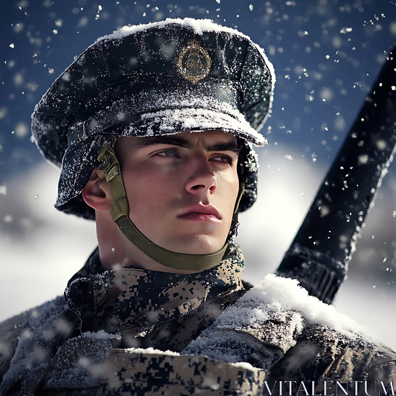 Snow Covered Soldier AI Image