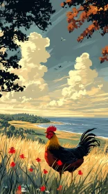 Coastal Rooster Scene