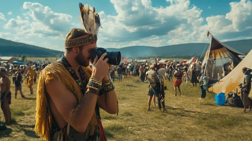 Feathered Photographer at a Festival