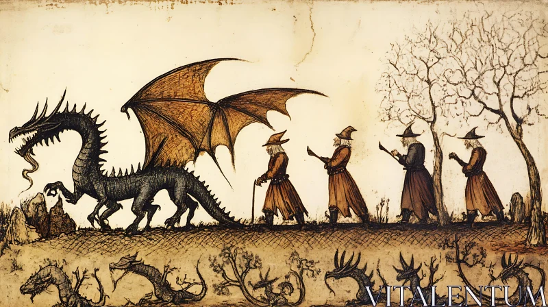 AI ART Medieval Dragon and Wizard Illustration