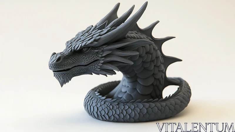 AI ART Gray Dragon Head Sculpture