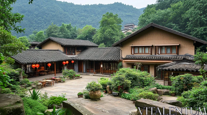 AI ART Traditional Chinese Buildings in Verdant Setting